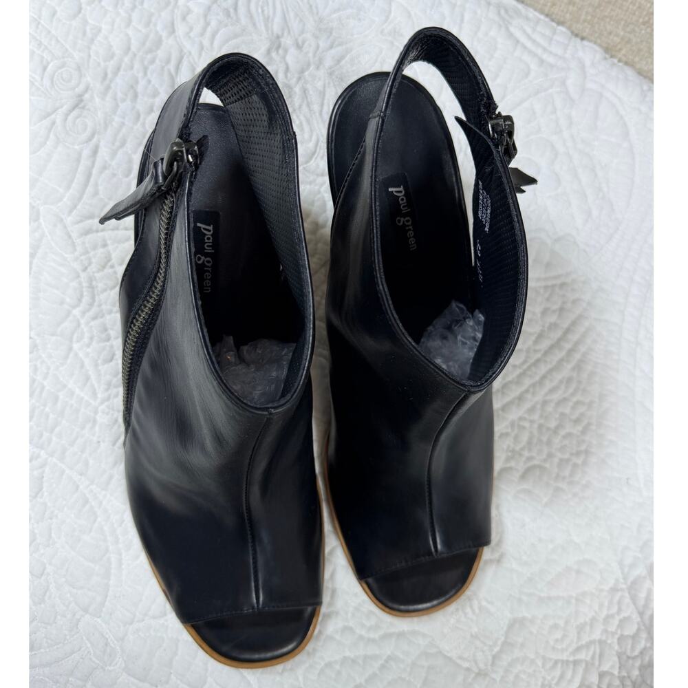 Paul Green Women's 7 Black Leather Heeled Sandal Slip On Dress Comfort Shoes - Picture 7 of 11